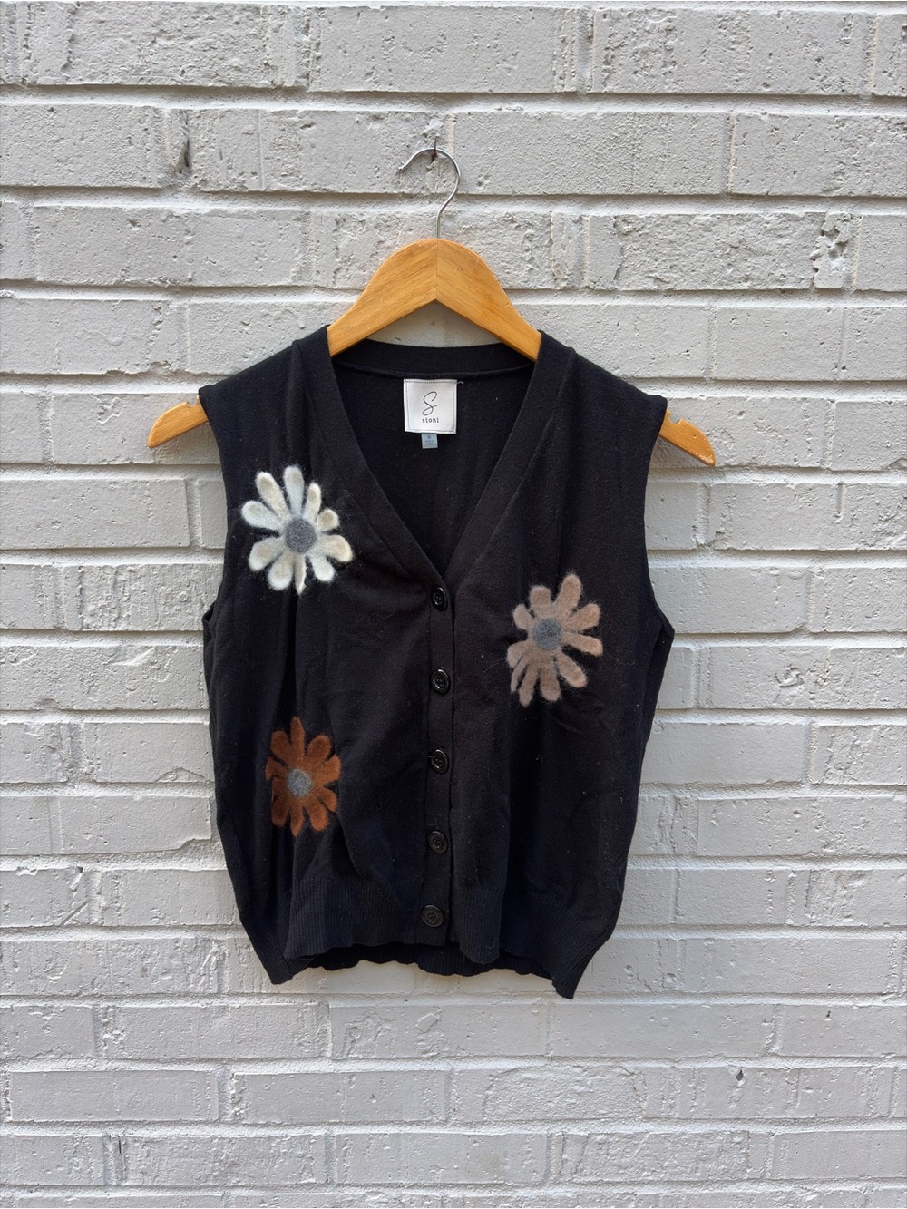 Sioni Black Boho Floral Vest Top